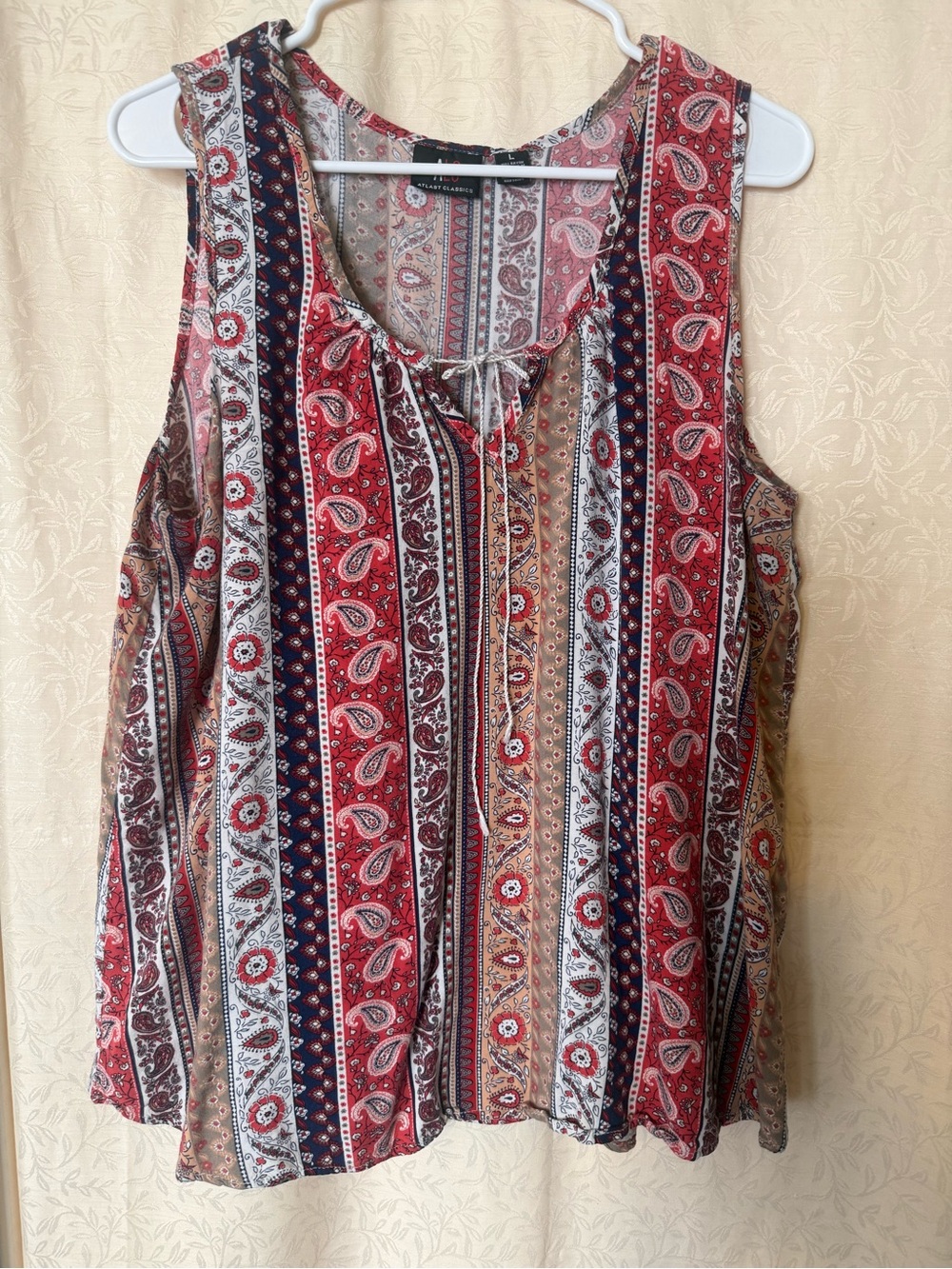 ATLAST CLASSIC Top, Women’s Large Multi Color Vertical Stripes Boho Style Top